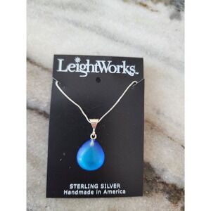 NWT LeightWorks Sterling Silver Handmade Teardrop Pendant Necklace Blue